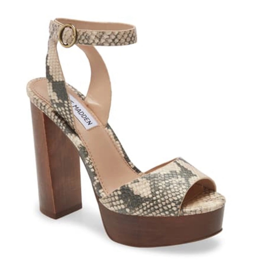 STEVE MADDEN | Snake Print Block Open Toe Heel